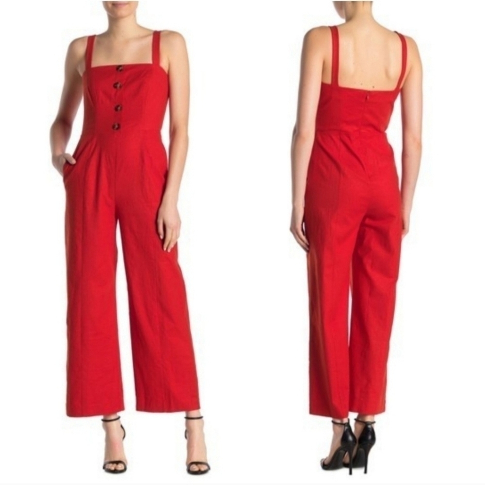 LPA Revolve Jumpsuit Small Red Blanca Linen Sleeveless Boho Stretch Beach